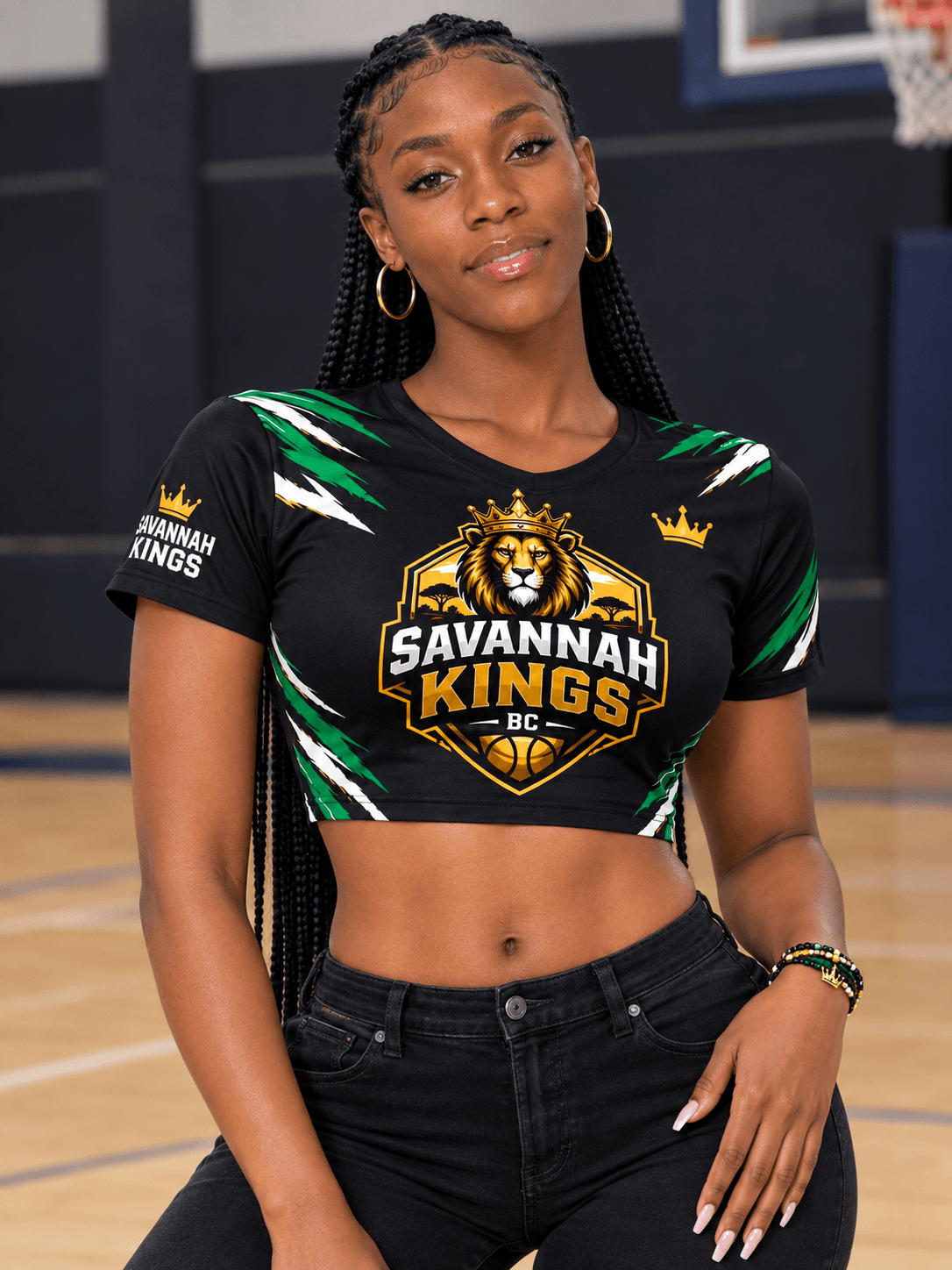 A model posses with the kings crop tops
